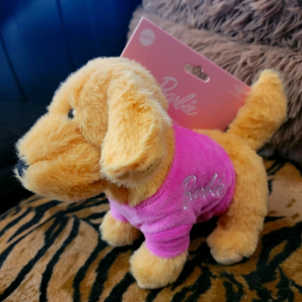 Barbie Dog Toy Stuffed Plush W Squeak Puppy Sm/med - Tan and Pink